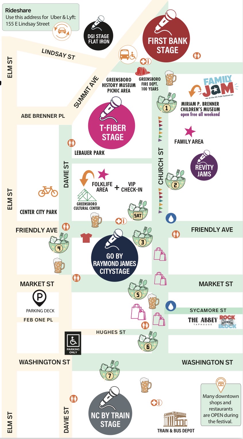 Map of 2026 North Carolina Folk Festival in downtown Greensboro, N.C.